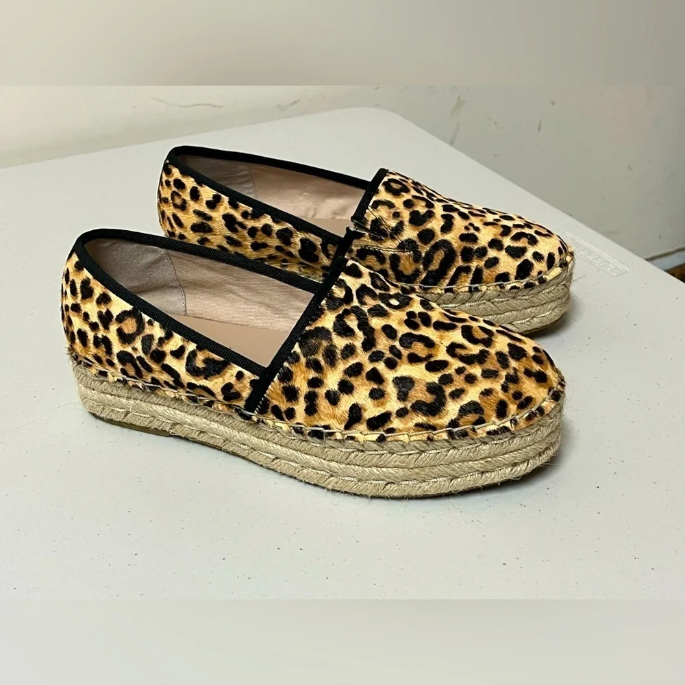 Steve Madden Alexia Leopard Print Calf Hair Platform Espadrille Flat size 9.5M